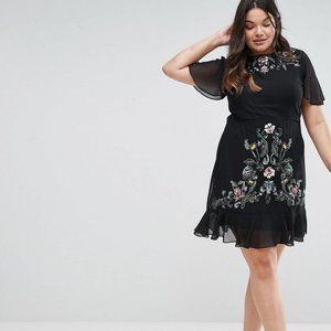 Asos, Frock and Frill embroidered beaded dress, UK 20, US 16 Plus, Black multi